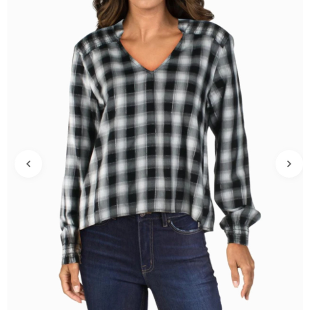 Bella Dahl Stargazer Metallic Plaid Smocked Blouse